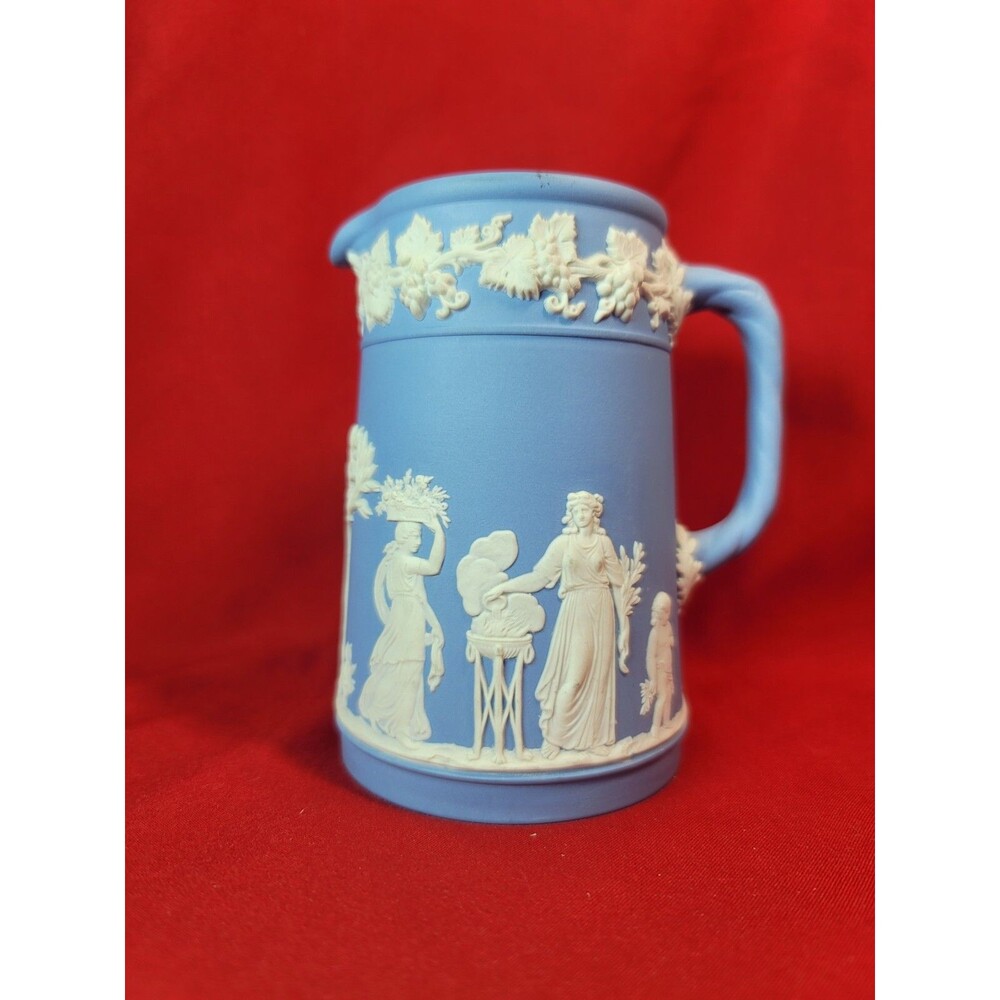 Trojan Wedgwood Creamer Blue Jasperware Pitcher Jug Mug 4.5"T Vintage